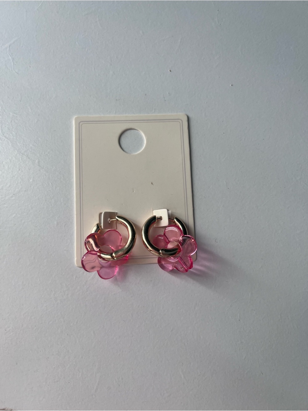Pink Flower Hoop Earrings - Unbranded